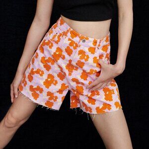NEW! ZARA Signature Denim The 90's Short in Poppy Flower print ,Size 4 (EU 36)